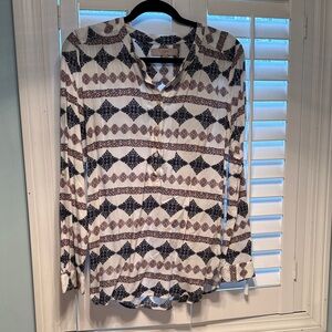 LOFT Geometric Patterned Blouse - Navy and White